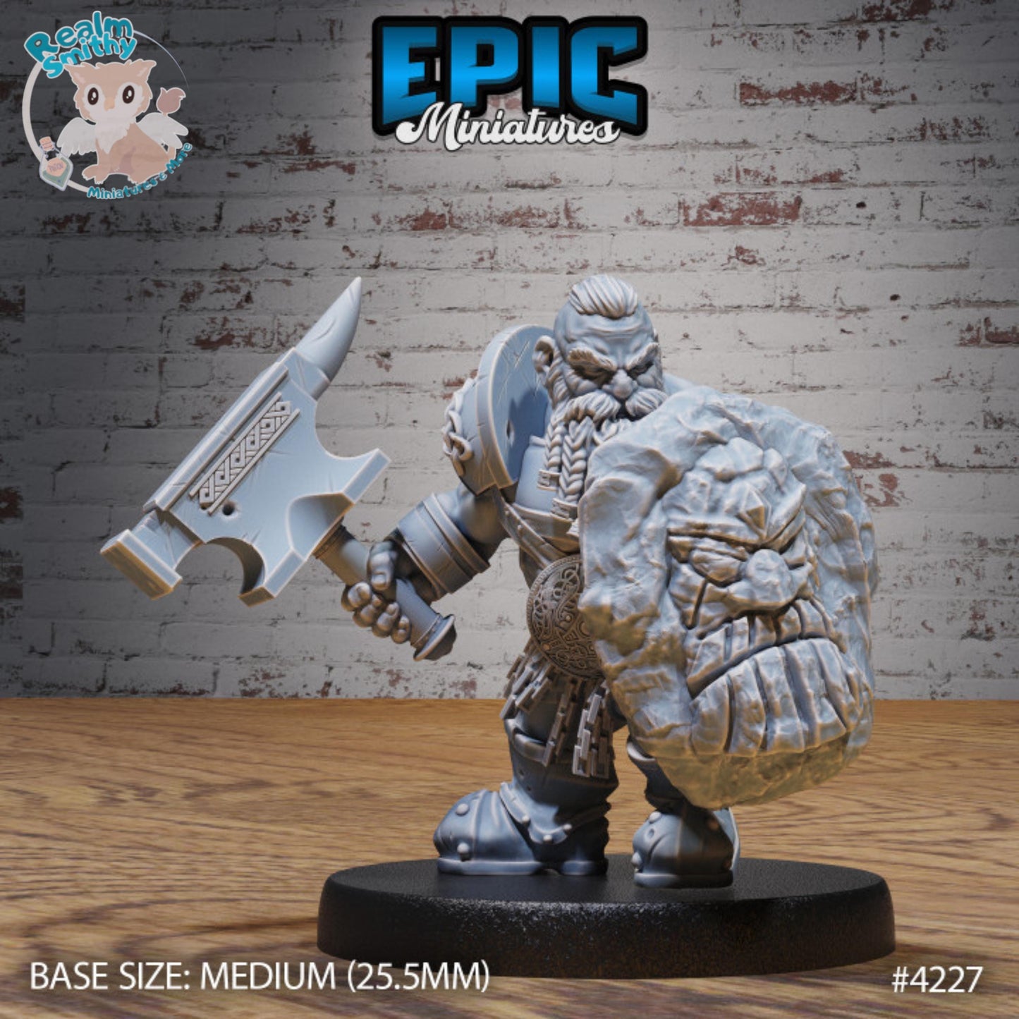 Male Dwarf Champion | Premium DnD Miniatures High Quality Resin | Fantasy, Anvil Horn Hammer, Shield, Beard, Fighter, Barbarian, Hero