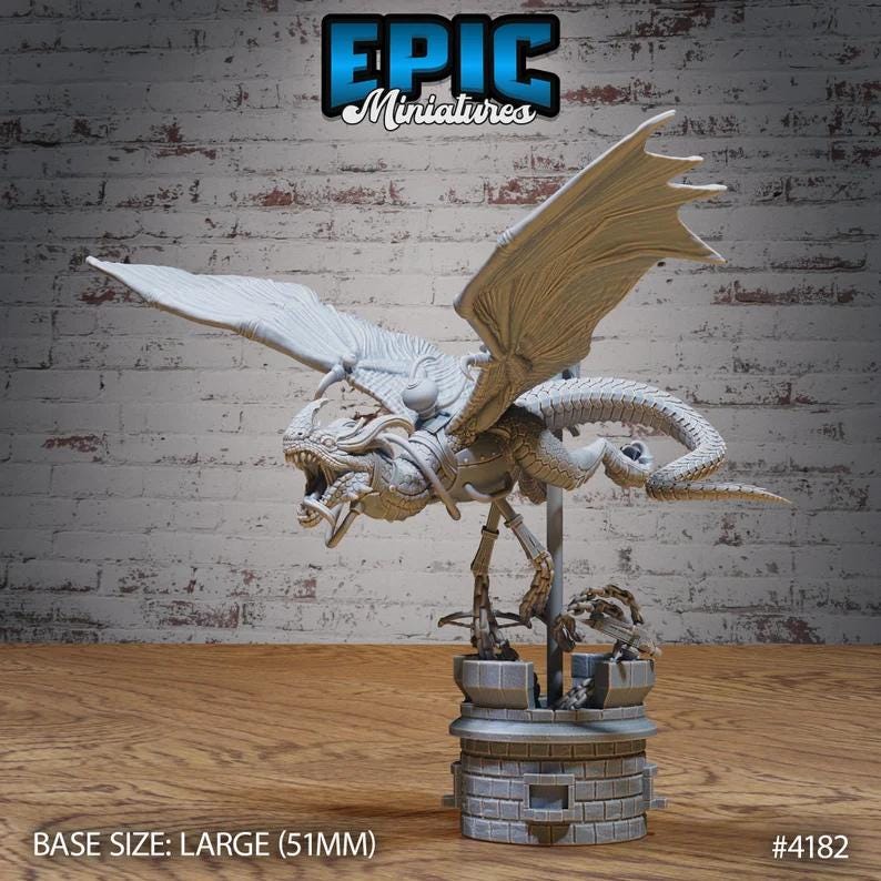 Mountain Wyvern | Premium DnD Minis with High Quality Resin | Fantasy Wyvern, Dragon, Ruins, Chained, Attacking, Mount, Wings
