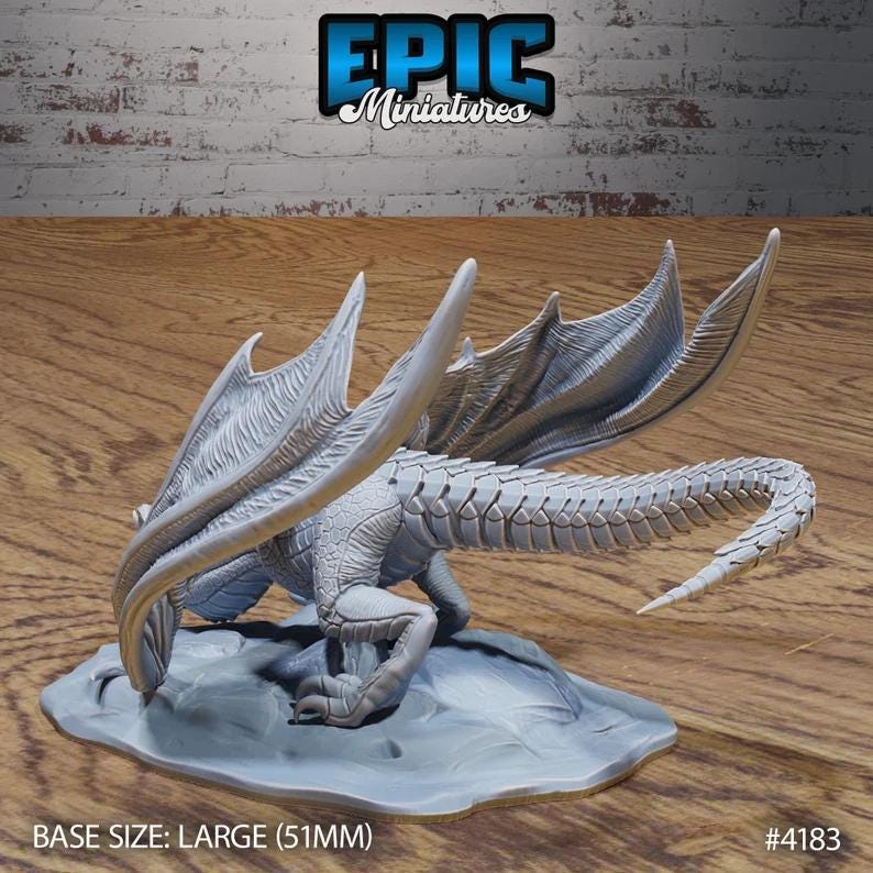 Mountain Wyvern | Premium DnD Minis with High Quality Resin | Fantasy Wyvern, Dragon, Ruins, Chained, Attacking, Mount, Wings