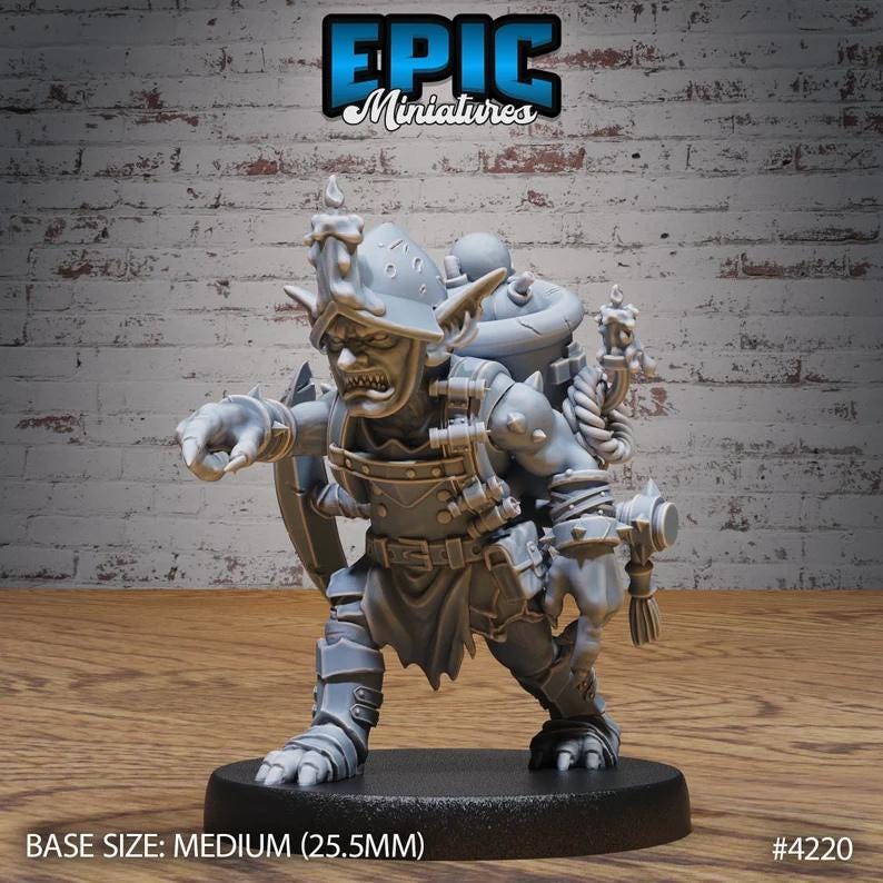 Goblin Miner (Medium) | Premium DnD Minis with High Quality Resin | Fantasy Male Goblin Gnome Miner | Rocket, Torch, Helmet, Bombs, Jetpack