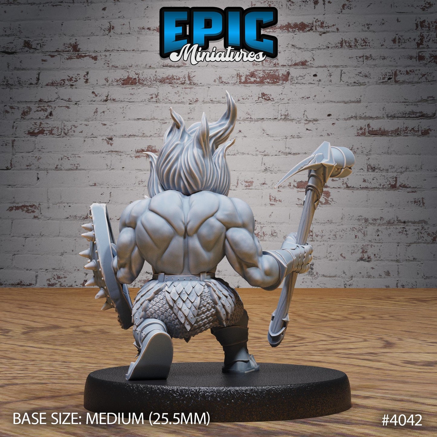 Fire Dwarf Miniature (Medium) | Premium DnD Minis High Quality Resin | Fantasy | Sitting, Attack, Flames, Hair, Fighter, Shield, Gnome