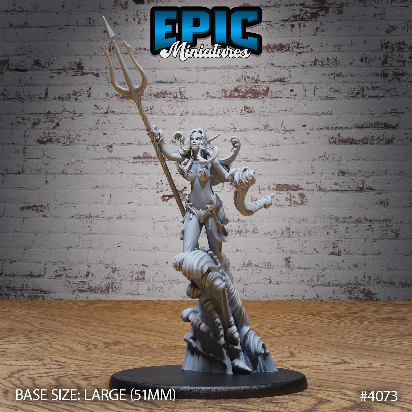 Water Elemental Female Miniature (Large) | Premium DnD Minis | High Quality Resin | Water, Waves, Trident, Woman, Genasi, Hero, Genasi