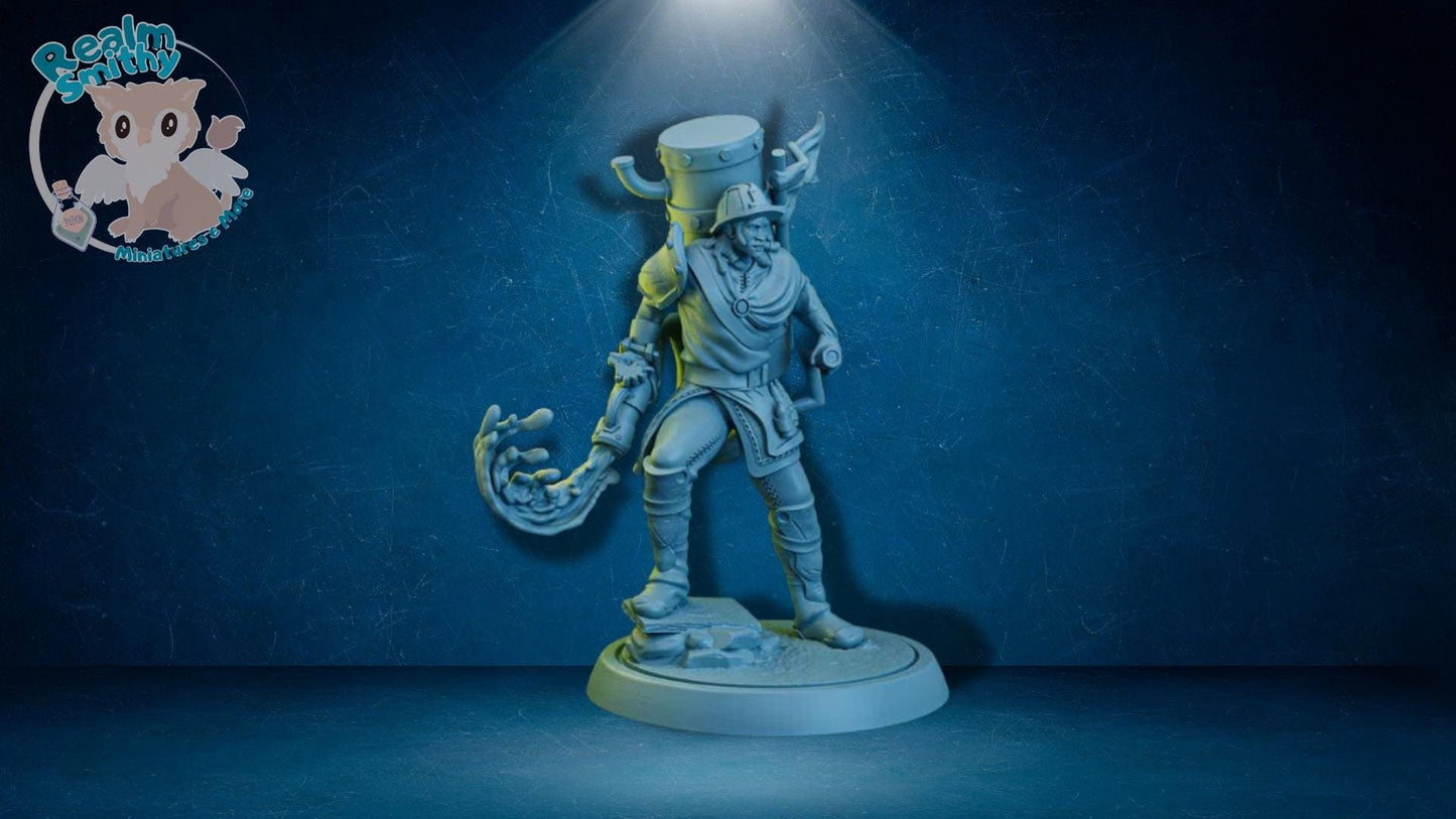 Ellis, Water Genasi Sorcerer | TPK Lab Miniatures | Fantasy Water Magic Miniature | Elemental Gun Soldier Male