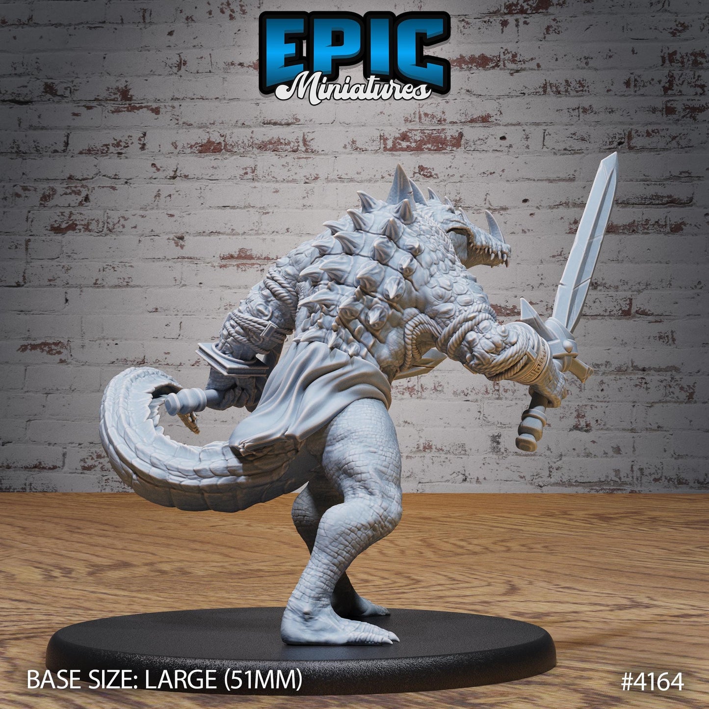 Crocodile Champion Miniature (Large) | Premium DnD Minis High Quality Resin | Beast, Alligator, Axe, Swim, Water, Swamp, Armor, Painted