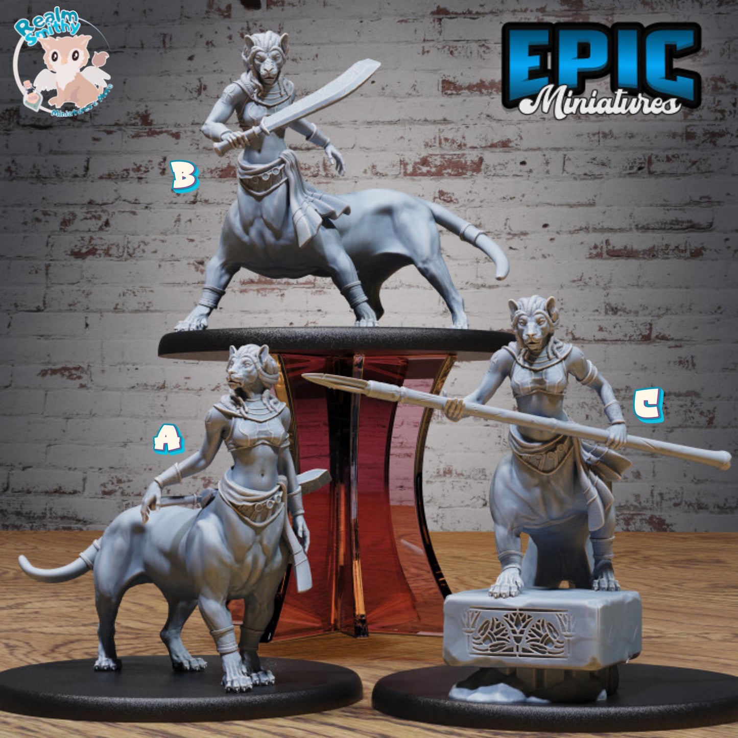 Female Lion Centaur Bastet Devotee Miniature (Large)| Premium DnD Minis High Quality Resin | Beast, Sphinx, Sword, Lion, Desert, Cat, Spear