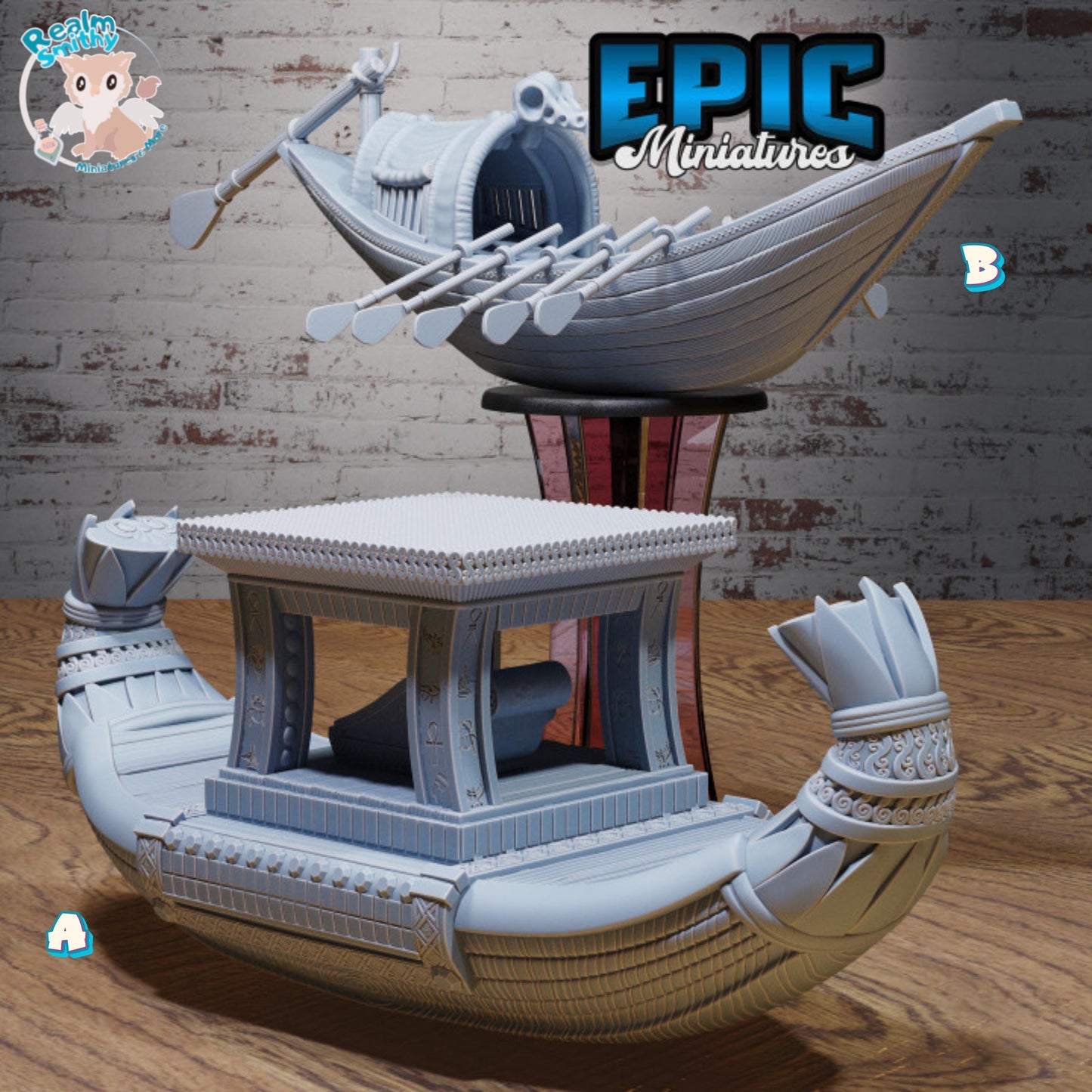 Ancient Egyptian River Boats Miniature | Premium DnD Minis High Quality Resin | Straw Boat, Paddles, Oar, Cruise, Jungle Desert, Egypt