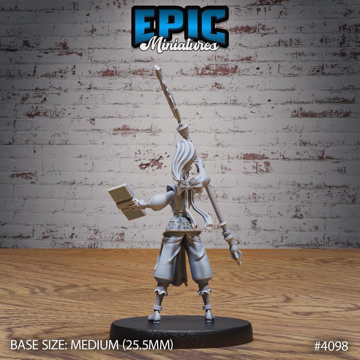 Female Elf Sorceress Miniature (Medium) | Premium DnD Minis High Quality Resin | Fantasy, Wizard, Warlock, Staff, Bust, Book, Ponytail