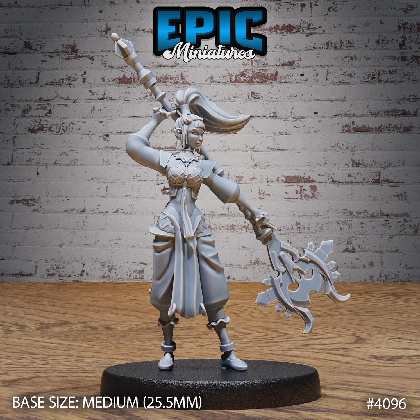 Female Elf Sorceress Miniature (Medium) | Premium DnD Minis High Quality Resin | Fantasy, Wizard, Warlock, Staff, Bust, Book, Ponytail