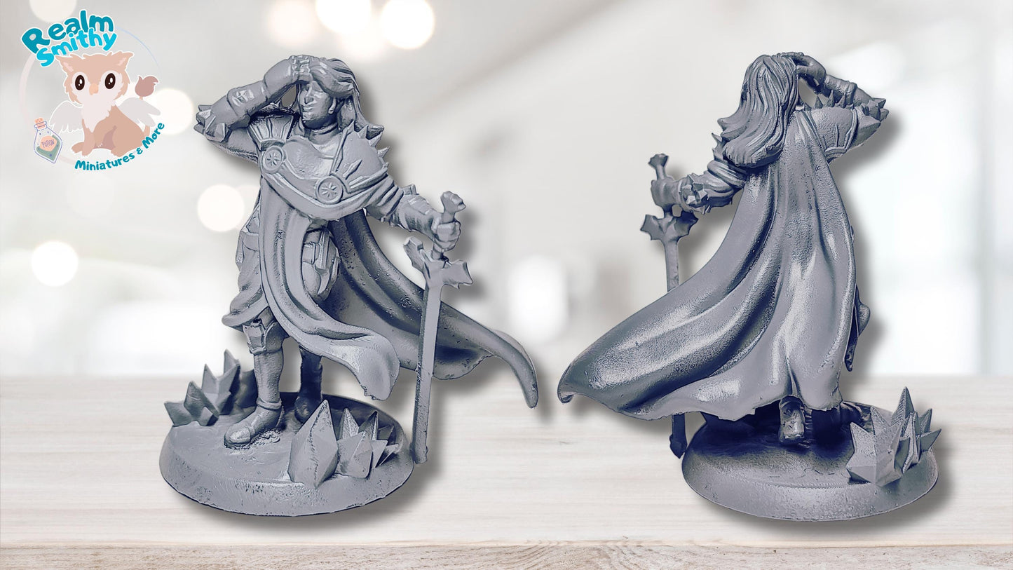 Male Human Paladin | TPK Lab Miniatures | Fantasy Male with Charismatic Pose | Male Sword Long Hair Barbarian