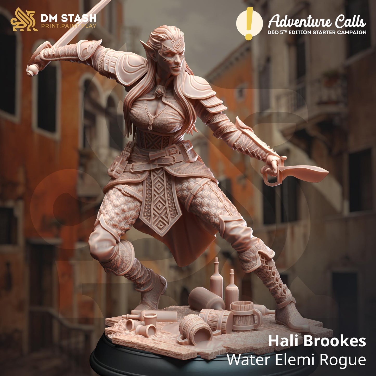 Hali Brookes - Water Elemi Rogue (Medium) | 32mm Hero Scale | Premium DnD Miniature High Quality Resin | DM Stash