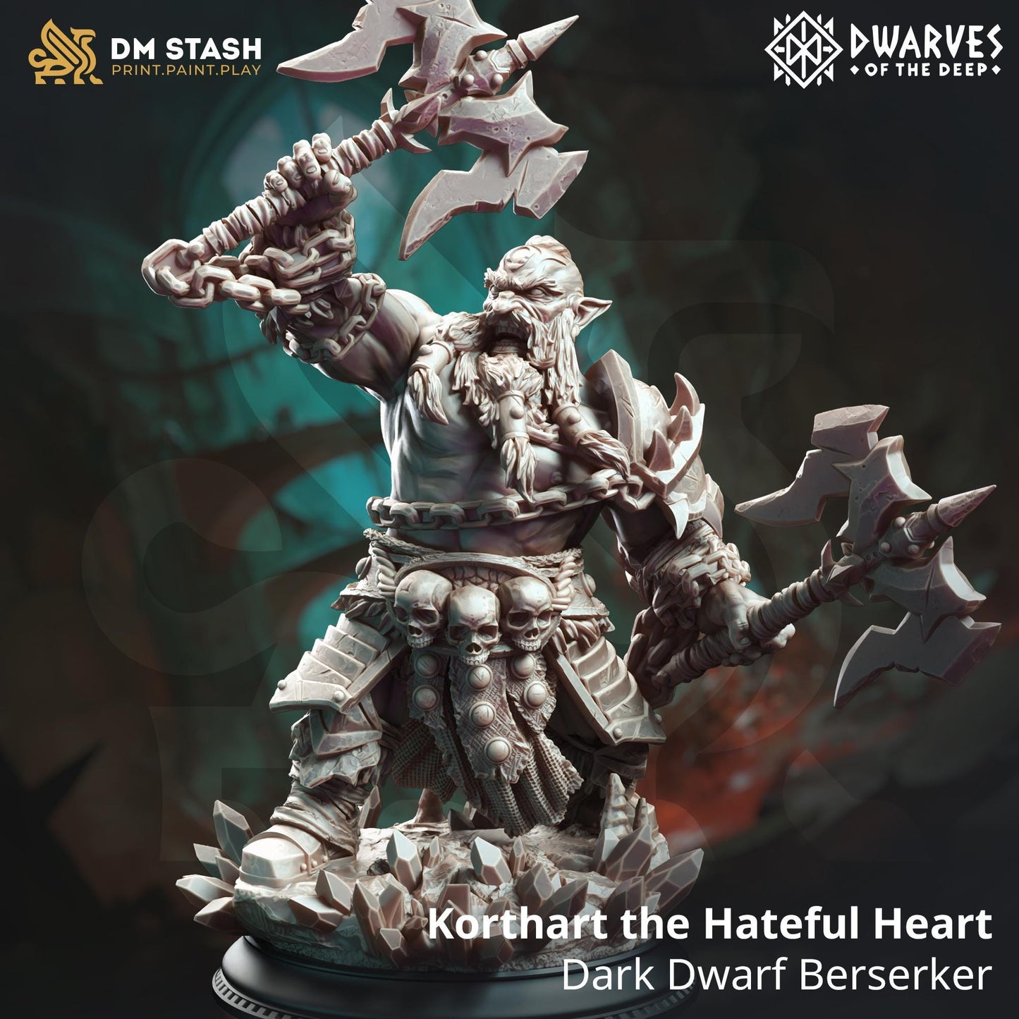 Korthart the Hateful Heart - Dark Dwarf Berserker Barbarian (Medium) | 32mm Hero Scale | Premium DnD Miniature High Quality Resin |DM Stash|