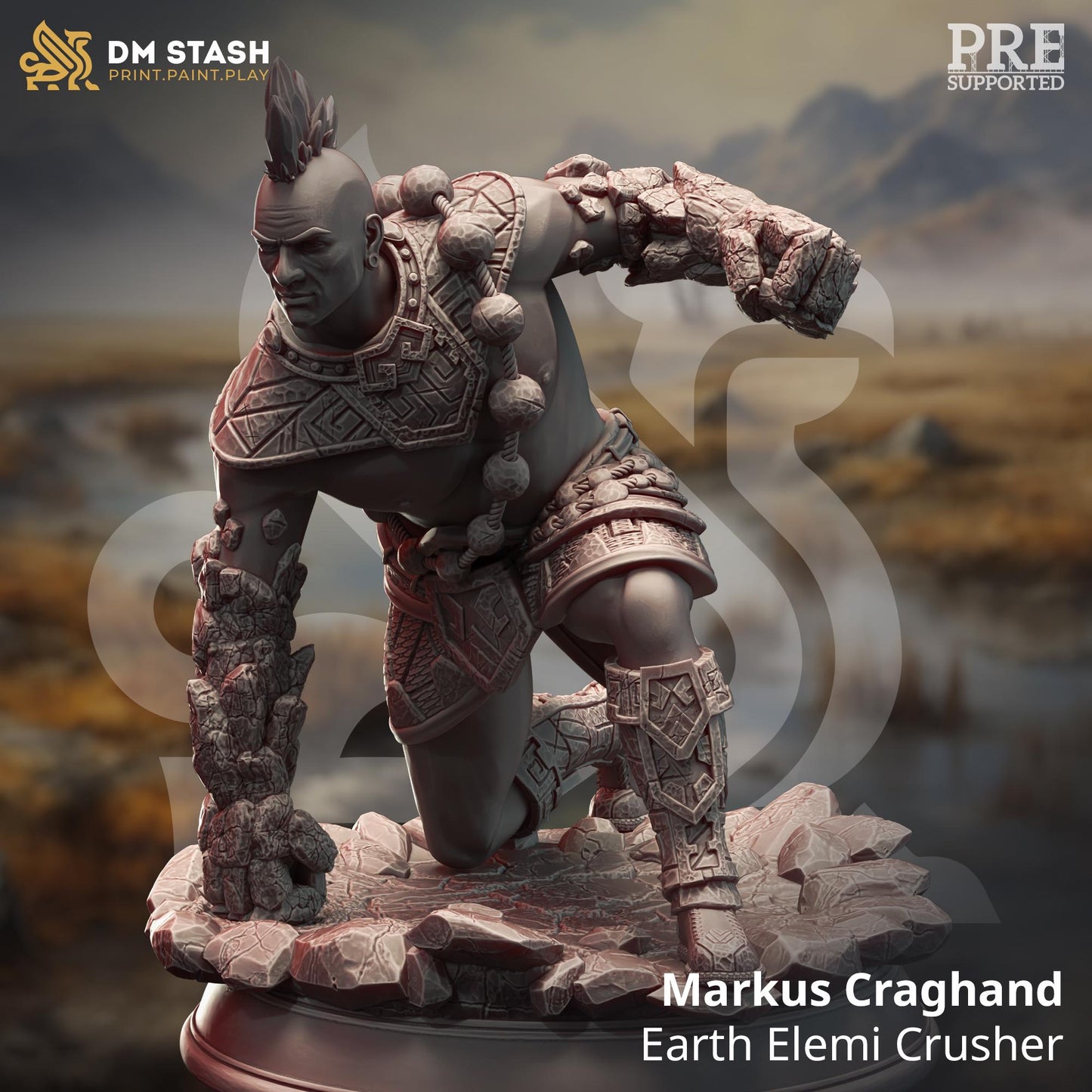 Genasi Brawler - Markus Craghand (Medium) | 32mm Hero Scale | Premium DnD Miniature High Quality Resin |DM Stash| Genasi Element Monk Ashton
