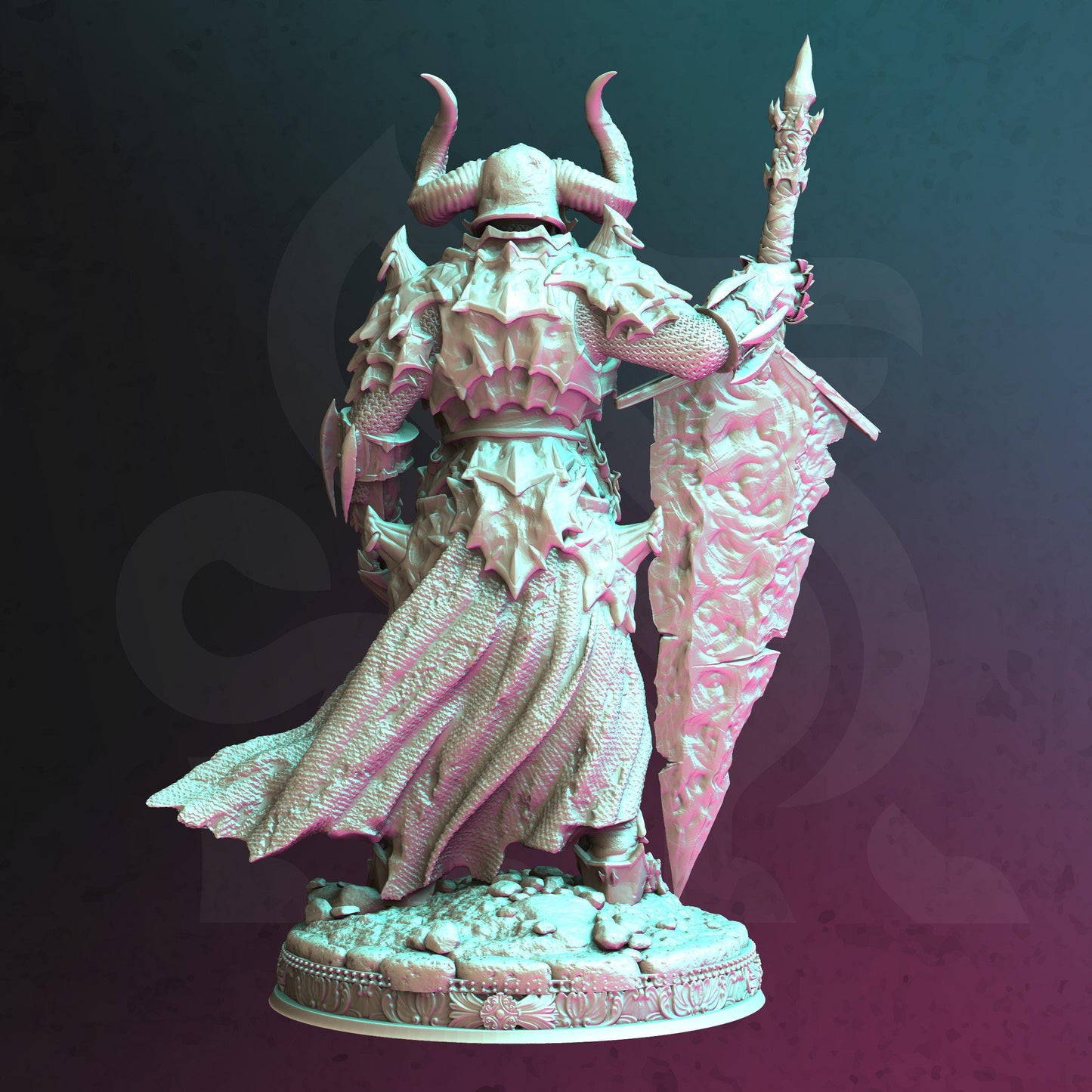Death Knight - Morian Fairhair (Medium) | 32mm Hero Scale | Premium DnD Miniature High Quality Resin |DM Stash| Shield, Armor, Cape, Horns