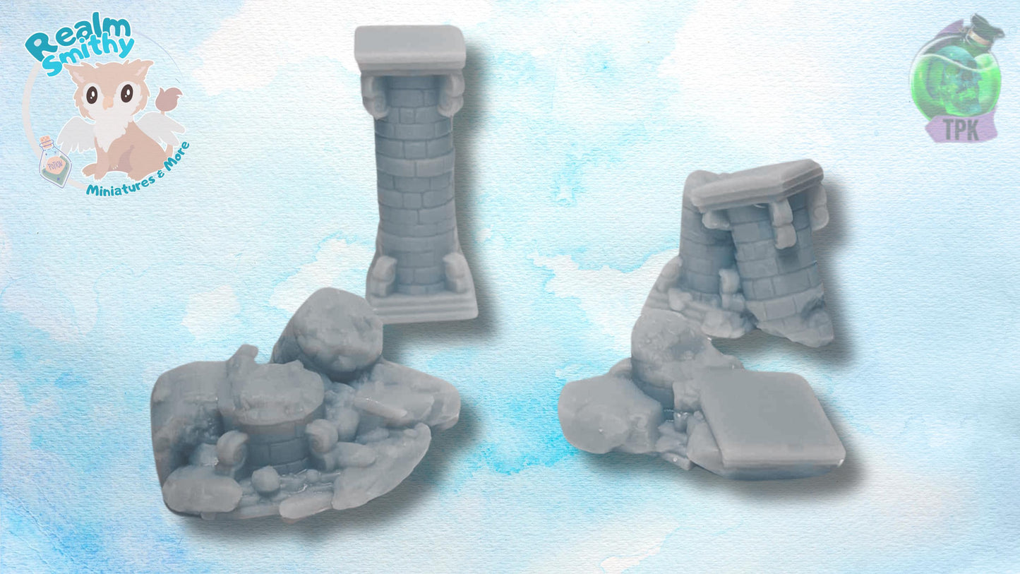 Columns & Statue Ruins Bundle | TPK Lab Miniatures | Fantasy Scatter with Rocks and Stones, Wreck, Destroyed