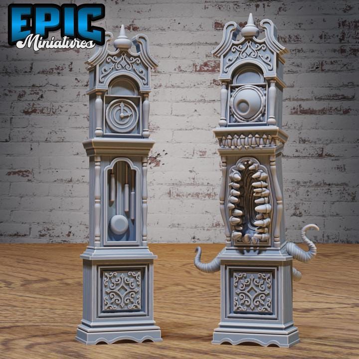 Mimic Clocks (Normal & Mimic) | Premium DnD Minis | High Quality Resin | Clocks, Beast Large, Encounter, Furniture, Tongue Teeth, Enemy