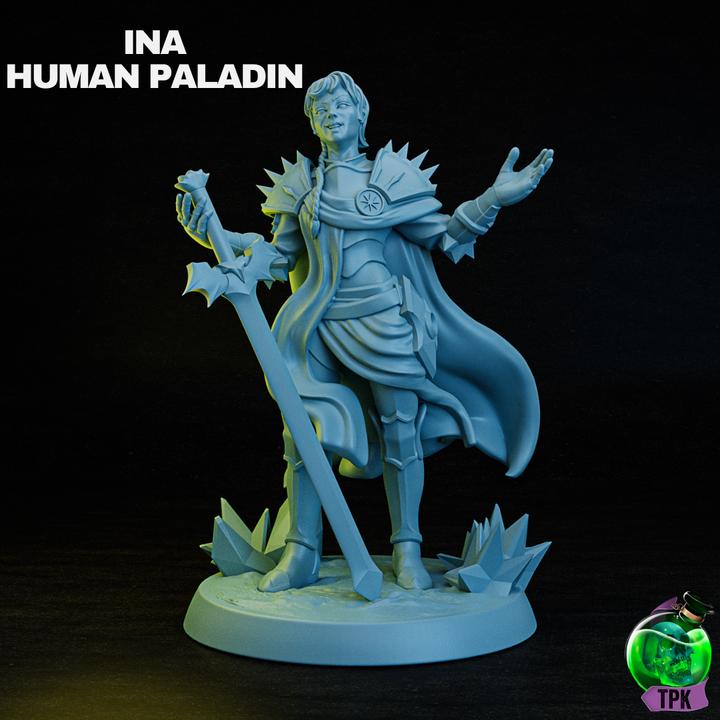 Ina the Human Female Paladin | TPK Lab Miniatures | Fantasy Woman with Charismatic Pose | Hero Rapier Shrug