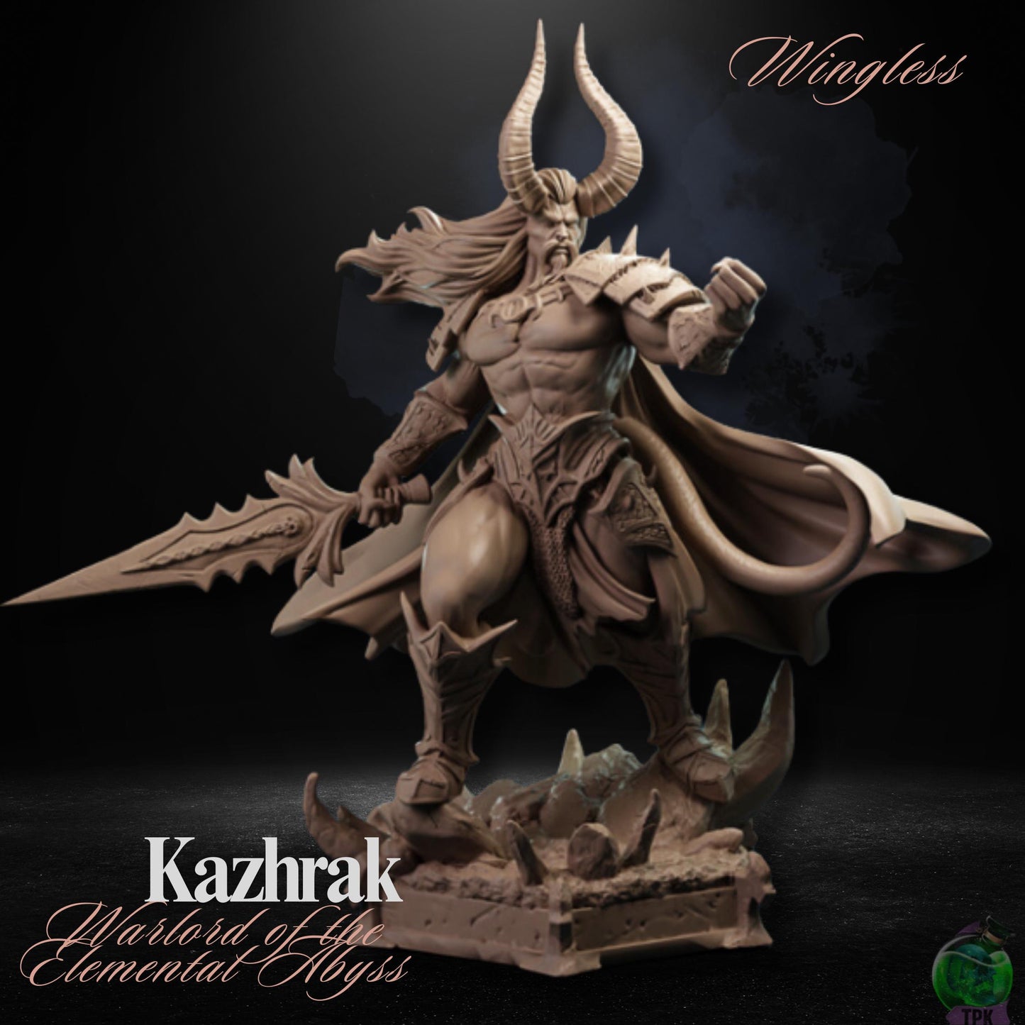 Kazhrak, Warlord of the Elemental Abyss (Winged or Wingless) (Large) | TPK Lab Miniatures | Archdevil Devil Lord
