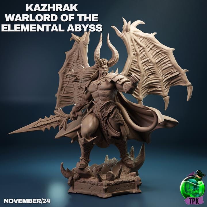 Kazhrak, Warlord of the Elemental Abyss (Winged or Wingless) (Large) | TPK Lab Miniatures | Archdevil Devil Lord
