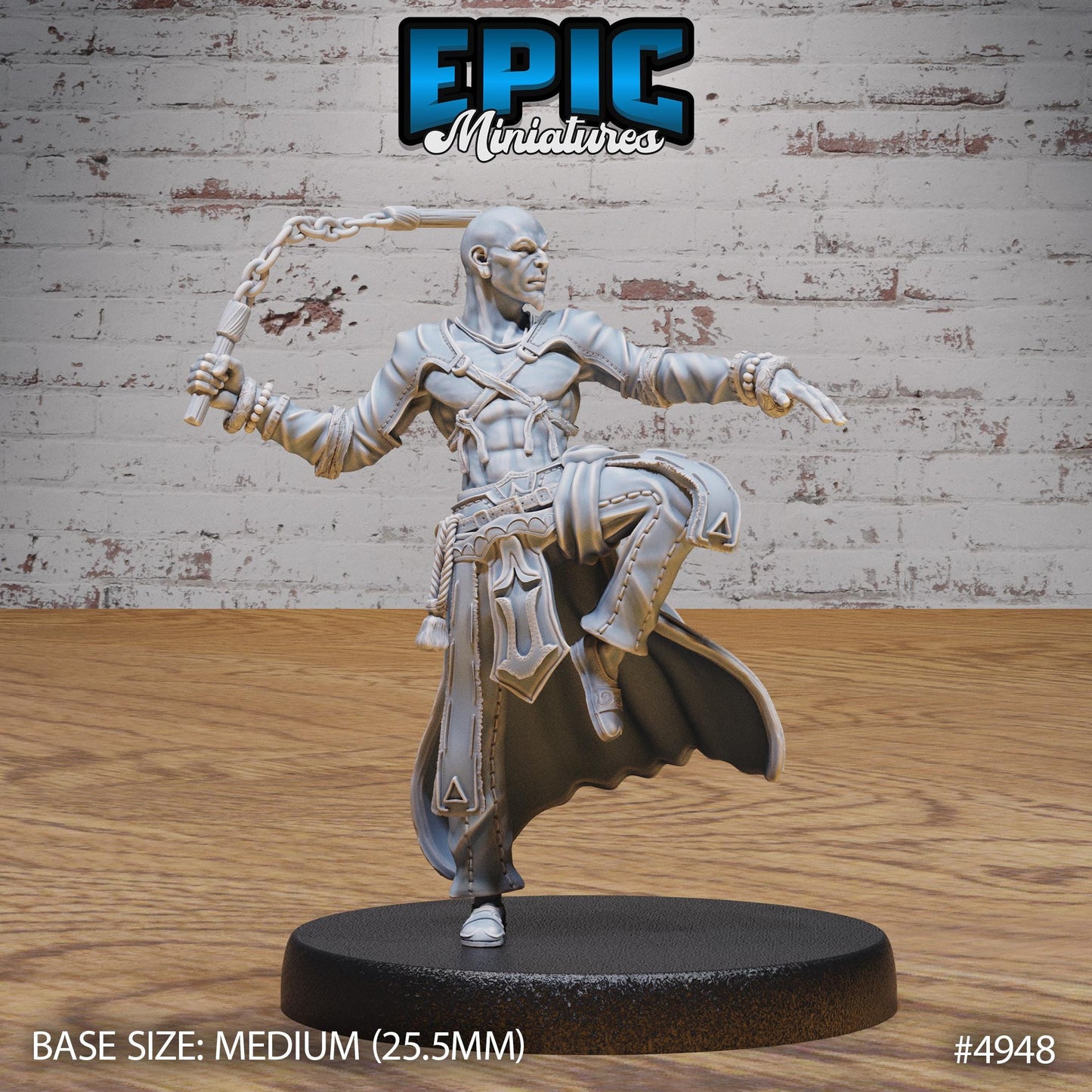 Monk Adventurer Male (Medium) | Premium DnD Minis High Quality Resin | Chain, Asian, Bald, Magic, Kung Fu, Hero, Man, Elf, Human, Cape