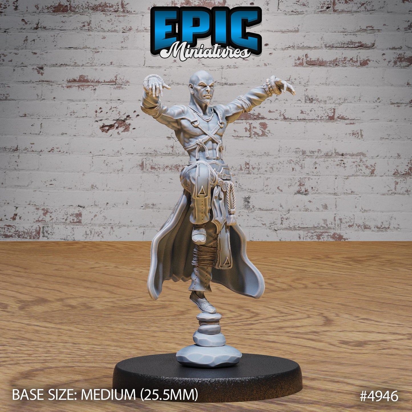 Monk Adventurer Male (Medium) | Premium DnD Minis High Quality Resin | Chain, Asian, Bald, Magic, Kung Fu, Hero, Man, Elf, Human, Cape