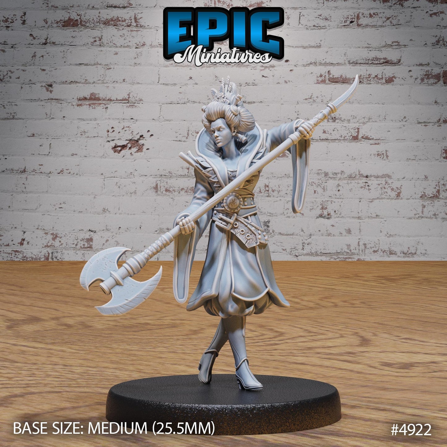 Warrior Empress (Medium) | Premium DnD Minis High Quality Resin | Female, Asian, Axe, Sword, Fighter, Japan, Japanese, Chinese, China, Hair