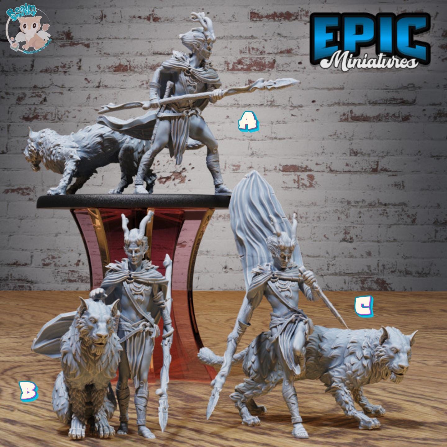Beast Tamer Bundle (Large) | Premium DnD Minis High Quality Resin Miniature | Fantasy, Attack, Defend, Lion, Medium, Horns, Male, Spear
