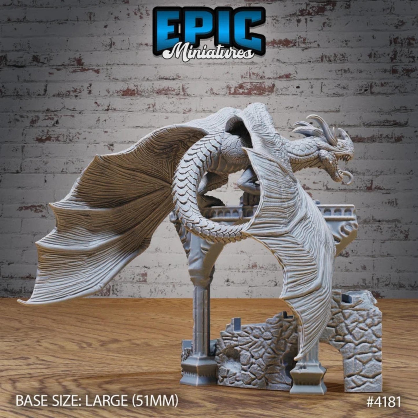 Mountain Wyvern | Premium DnD Minis with High Quality Resin | Fantasy Wyvern, Dragon, Ruins, Chained, Attacking, Mount, Wings