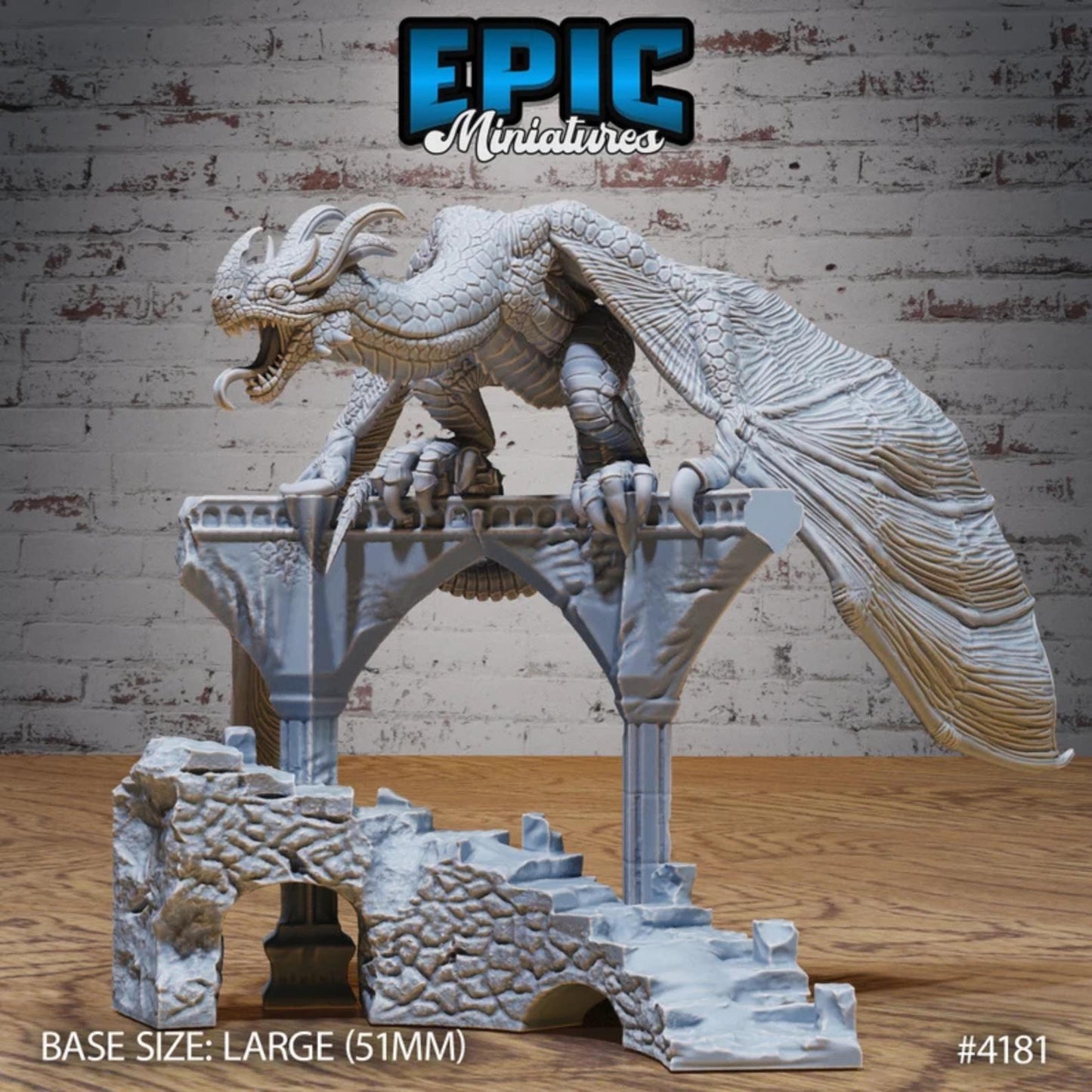 Mountain Wyvern | Premium DnD Minis with High Quality Resin | Fantasy Wyvern, Dragon, Ruins, Chained, Attacking, Mount, Wings