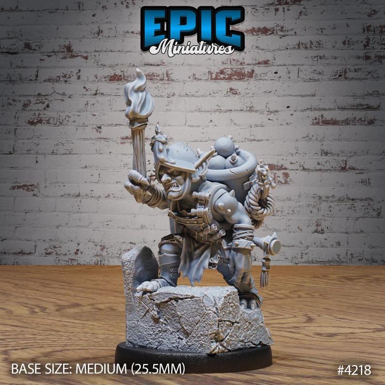 Goblin Miner (Medium) | Premium DnD Minis with High Quality Resin | Fantasy Male Goblin Gnome Miner | Rocket, Torch, Helmet, Bombs, Jetpack
