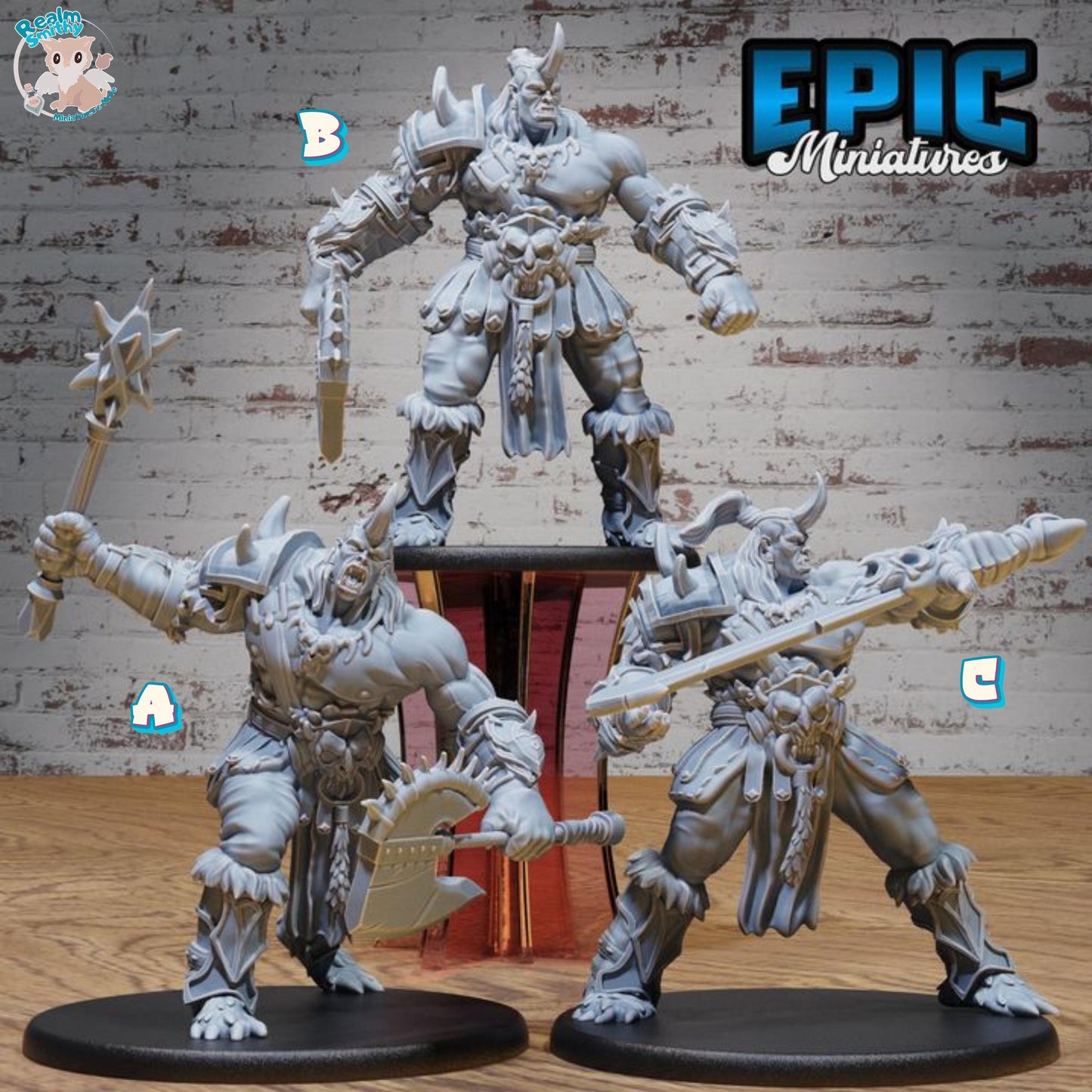 Ogrillon (Large) | Premium DnD Miniatures | High Quality Resin | Ogre, Orc, Barbarian, Half-Orc, Fighter, Axe, Male, Big, Mohawk, Mace, Horn