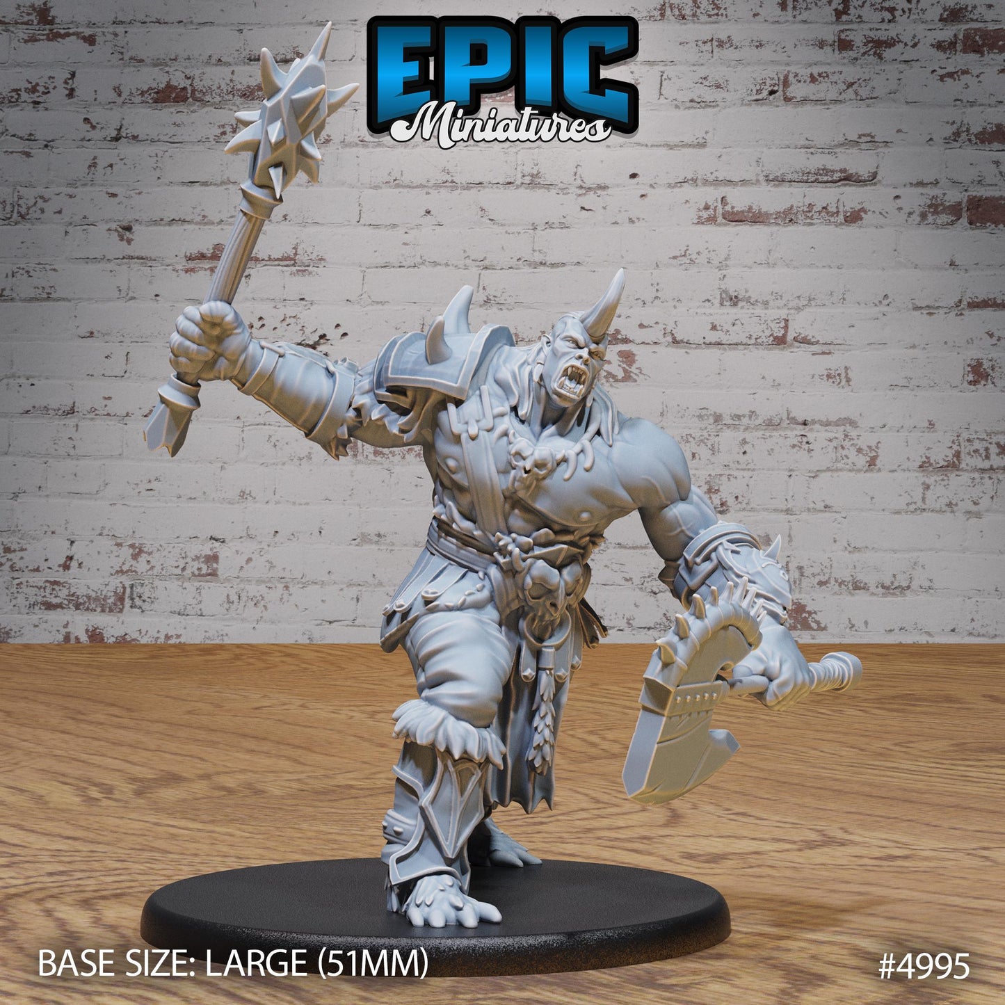 Ogrillon (Large) | Premium DnD Miniatures | High Quality Resin | Ogre, Orc, Barbarian, Half-Orc, Fighter, Axe, Male, Big, Mohawk, Mace, Horn