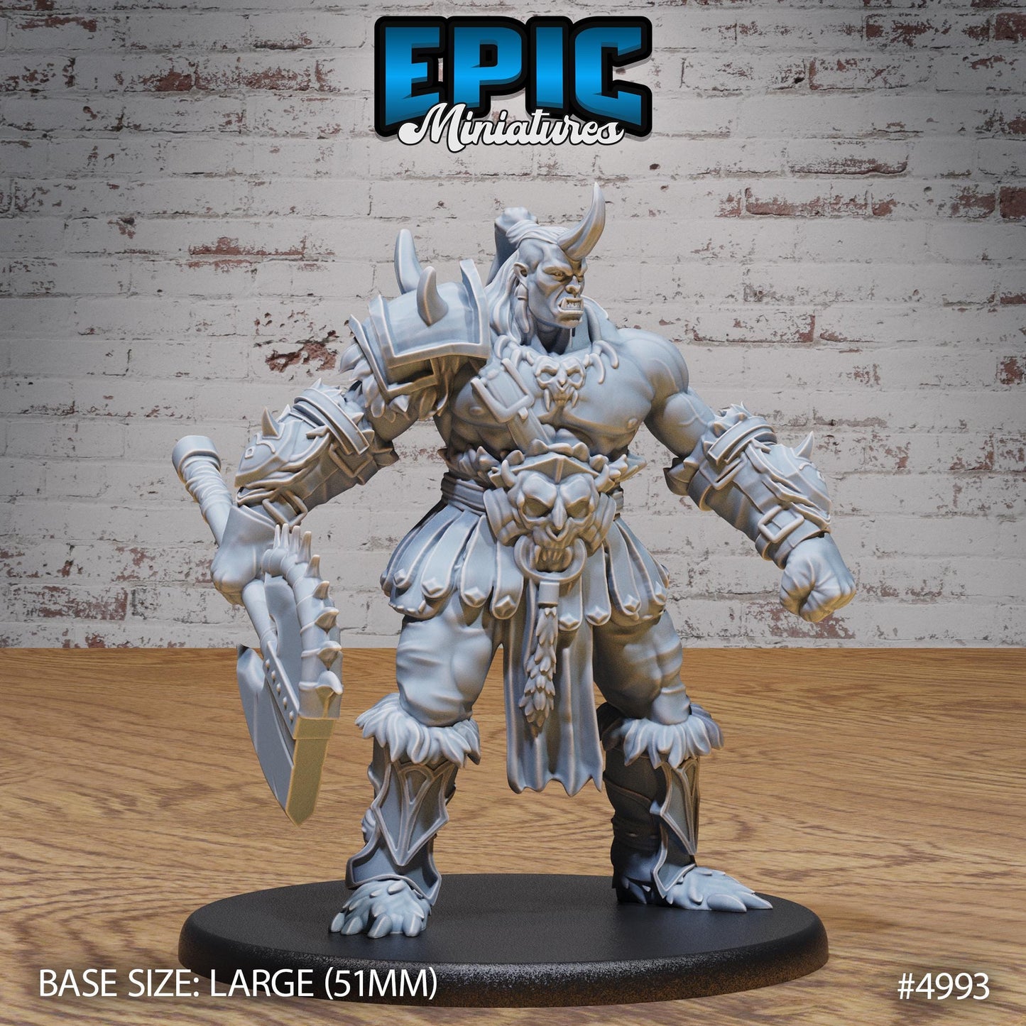 Ogrillon (Large) | Premium DnD Miniatures | High Quality Resin | Ogre, Orc, Barbarian, Half-Orc, Fighter, Axe, Male, Big, Mohawk, Mace, Horn