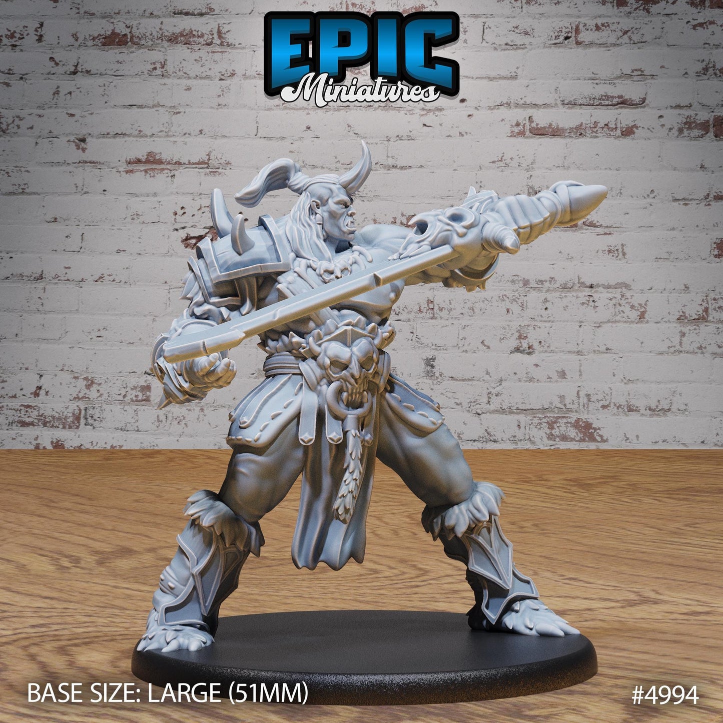 Ogrillon (Large) | Premium DnD Miniatures | High Quality Resin | Ogre, Orc, Barbarian, Half-Orc, Fighter, Axe, Male, Big, Mohawk, Mace, Horn