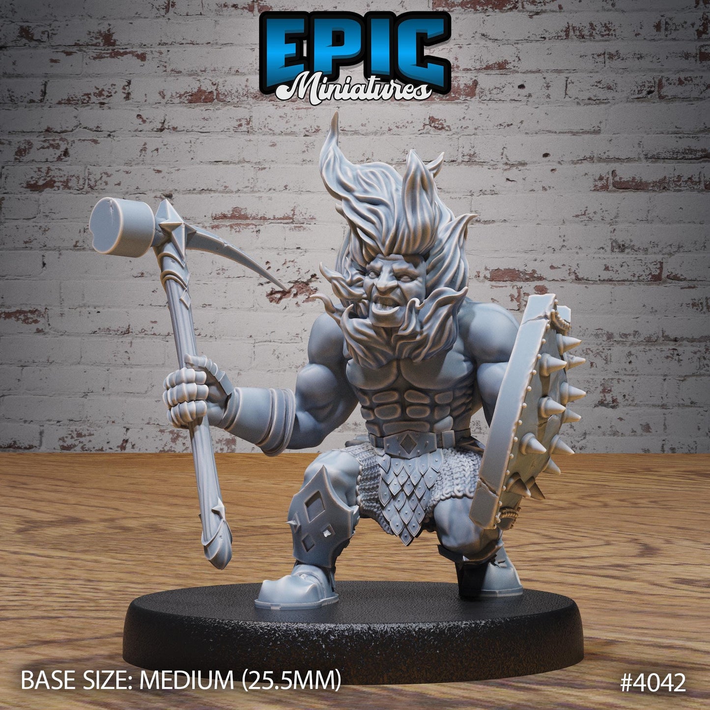 Fire Dwarf Miniature (Medium) | Premium DnD Minis High Quality Resin | Fantasy | Sitting, Attack, Flames, Hair, Fighter, Shield, Gnome