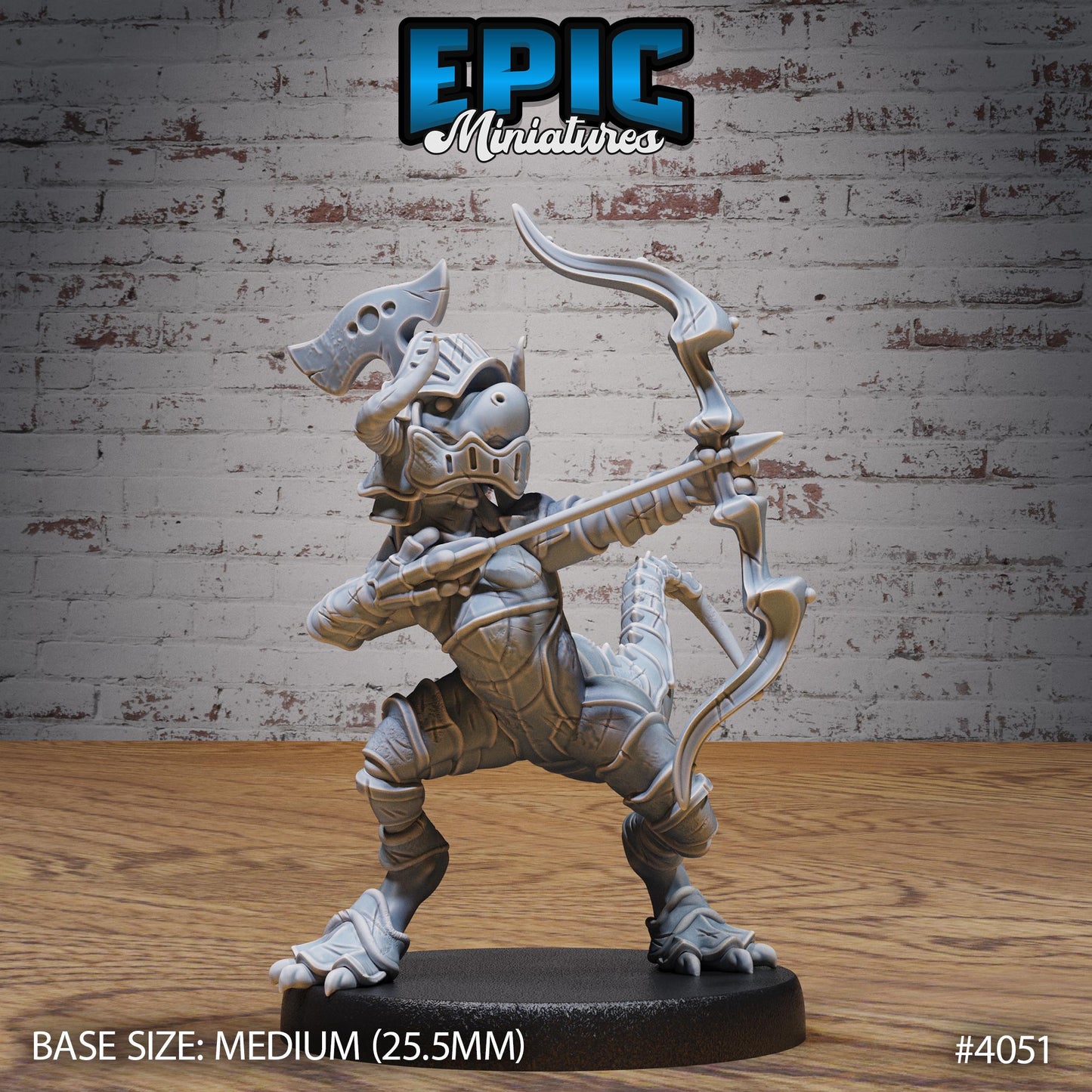Dino Knight Miniature (Medium) | Premium DnD Minis High Quality Resin | Fantasy | Baby, Dinosaur, Armor, Bow, Helmet, Sword, Saurial