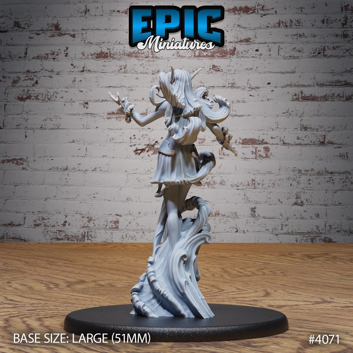 Water Elemental Female Miniature (Large) | Premium DnD Minis | High Quality Resin | Water, Waves, Trident, Woman, Genasi, Hero, Genasi