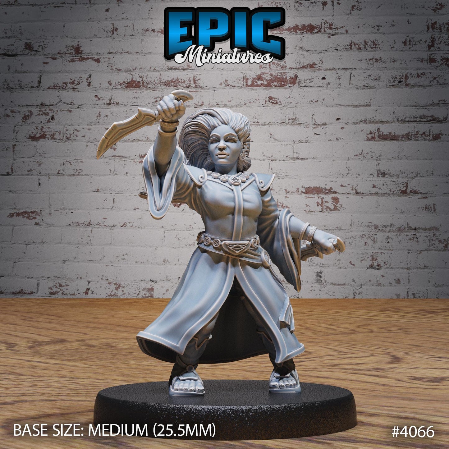 Female Dwarf Wind Mage Miniature (Medium) | Premium DnD Minis High Quality Resin | Fantasy | Hair, Magic, Knife, Rogue, Wizard, Stance