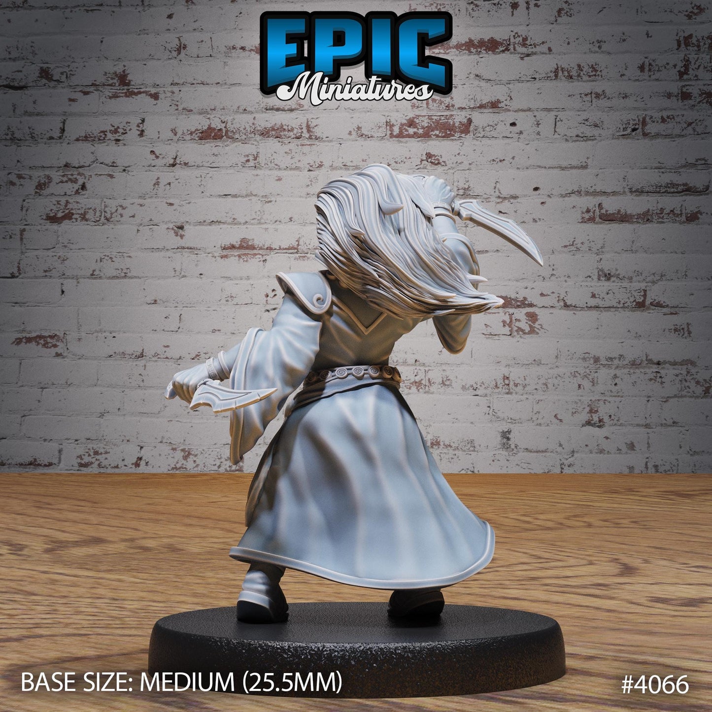Female Dwarf Wind Mage Miniature (Medium) | Premium DnD Minis High Quality Resin | Fantasy | Hair, Magic, Knife, Rogue, Wizard, Stance