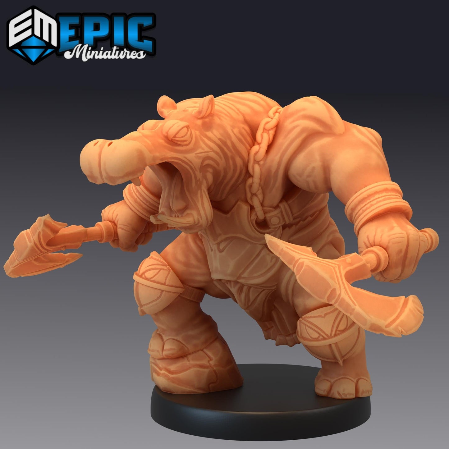 Hippo Warrior Miniature (Medium) | Premium DnD Minis | High Quality Resin | Fantasy, Hippopotamus, Fighter, Bat, Shield, Giff, Hippo-Folk