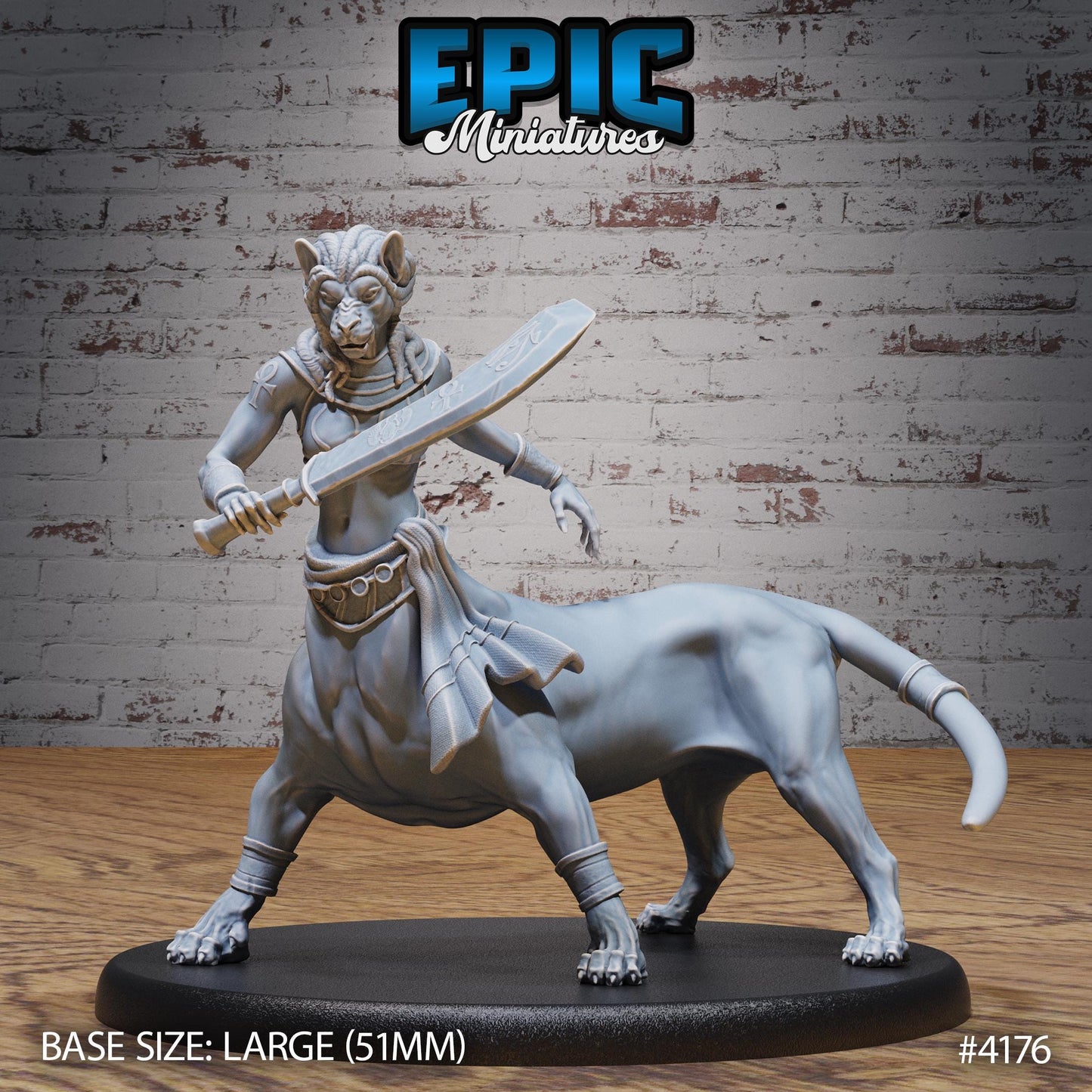 Female Lion Centaur Bastet Devotee Miniature (Large)| Premium DnD Minis High Quality Resin | Beast, Sphinx, Sword, Lion, Desert, Cat, Spear