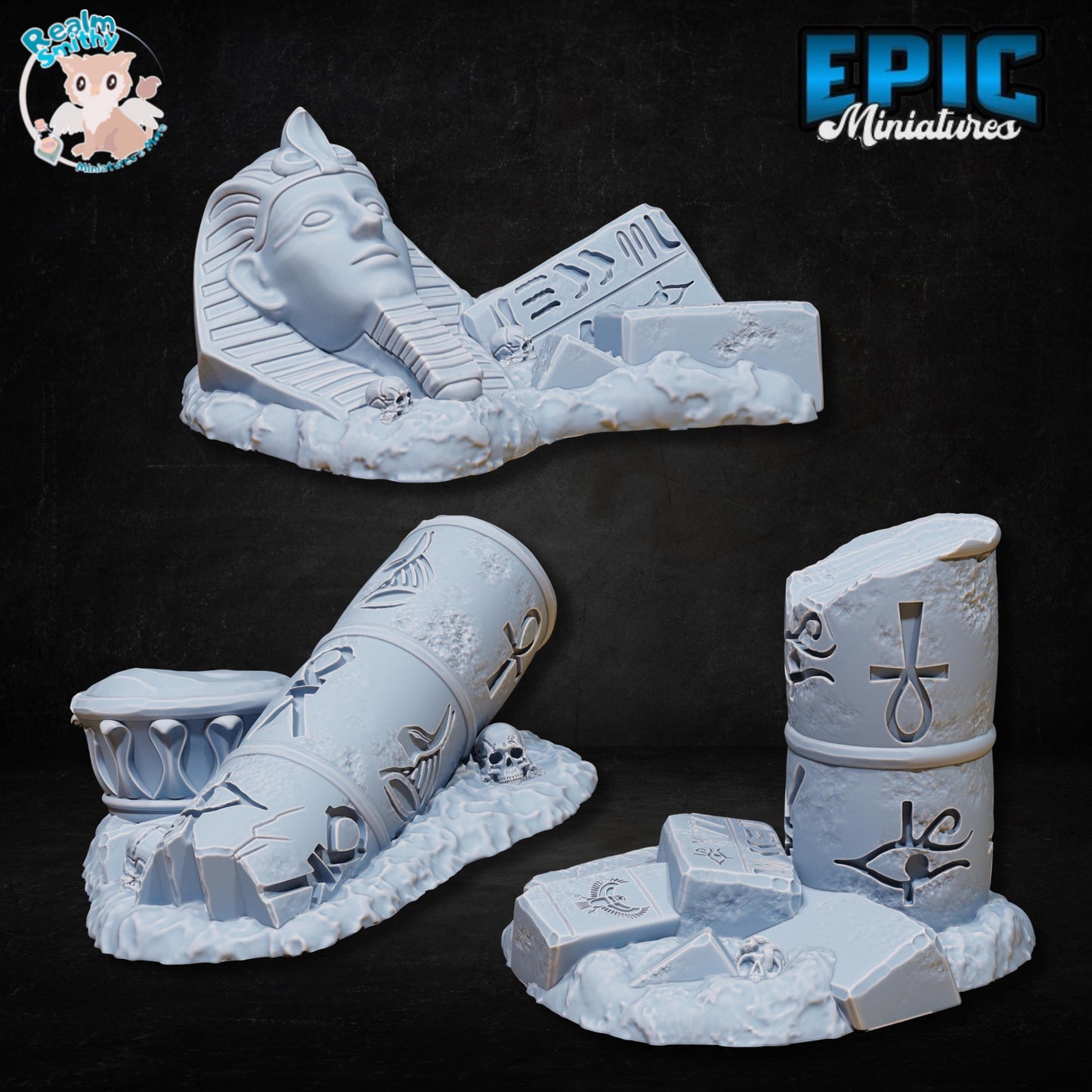 Ancient Egyptian Destroyed Ruins (Bundle C) | Premium DnD Minis High Quality Resin | Ankh, Horus, Environment, Pharaoh, Scatter, Broken