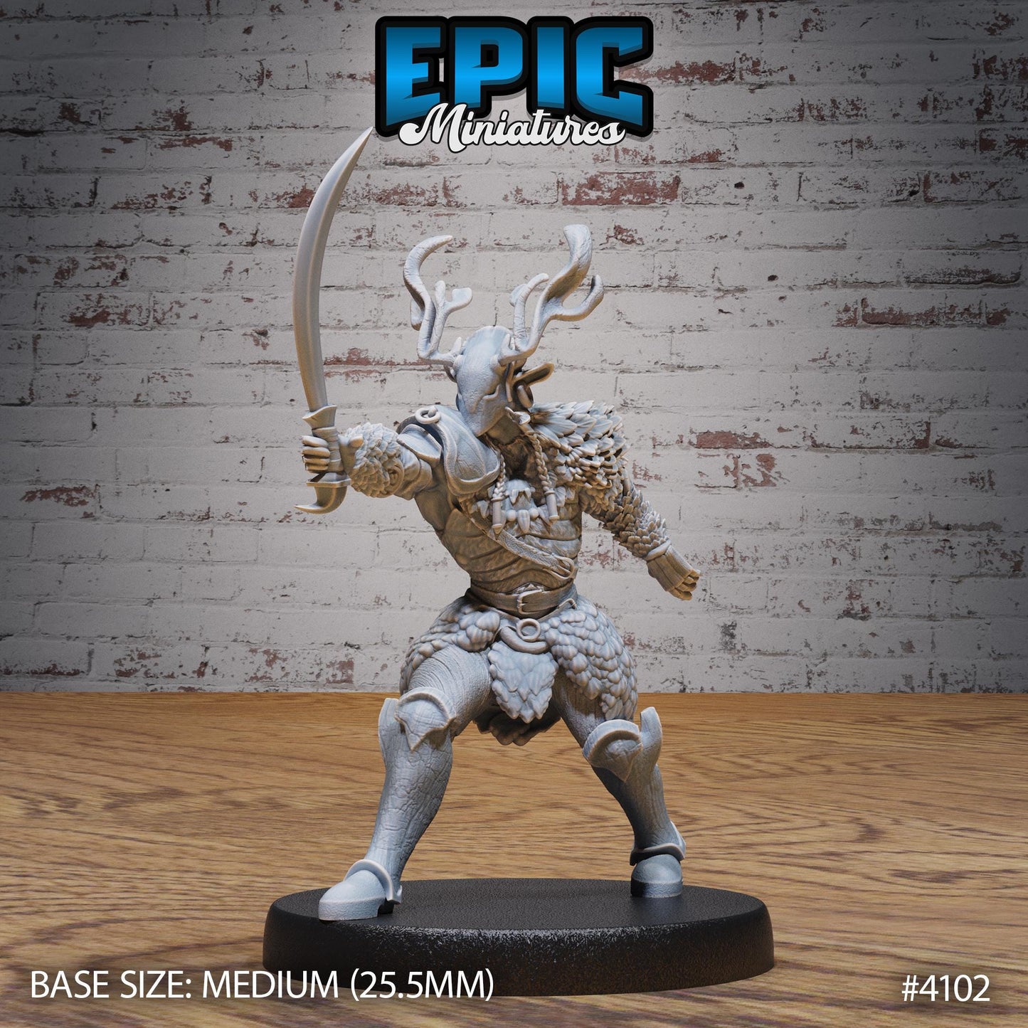Male Woodland Knight Miniature (Medium) | Premium DnD Minis High Quality Resin | Fantasy, Druid, Antlers, Ranger, Bow, Crouch