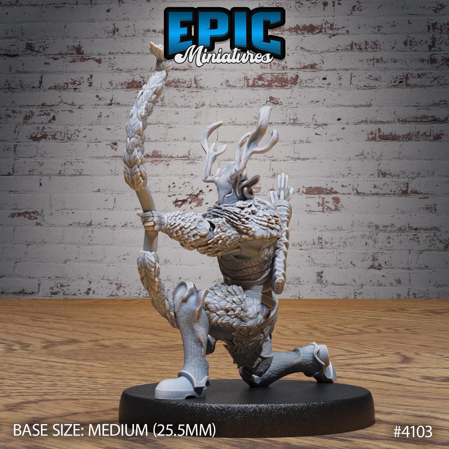 Male Woodland Knight Miniature (Medium) | Premium DnD Minis High Quality Resin | Fantasy, Druid, Antlers, Ranger, Bow, Crouch