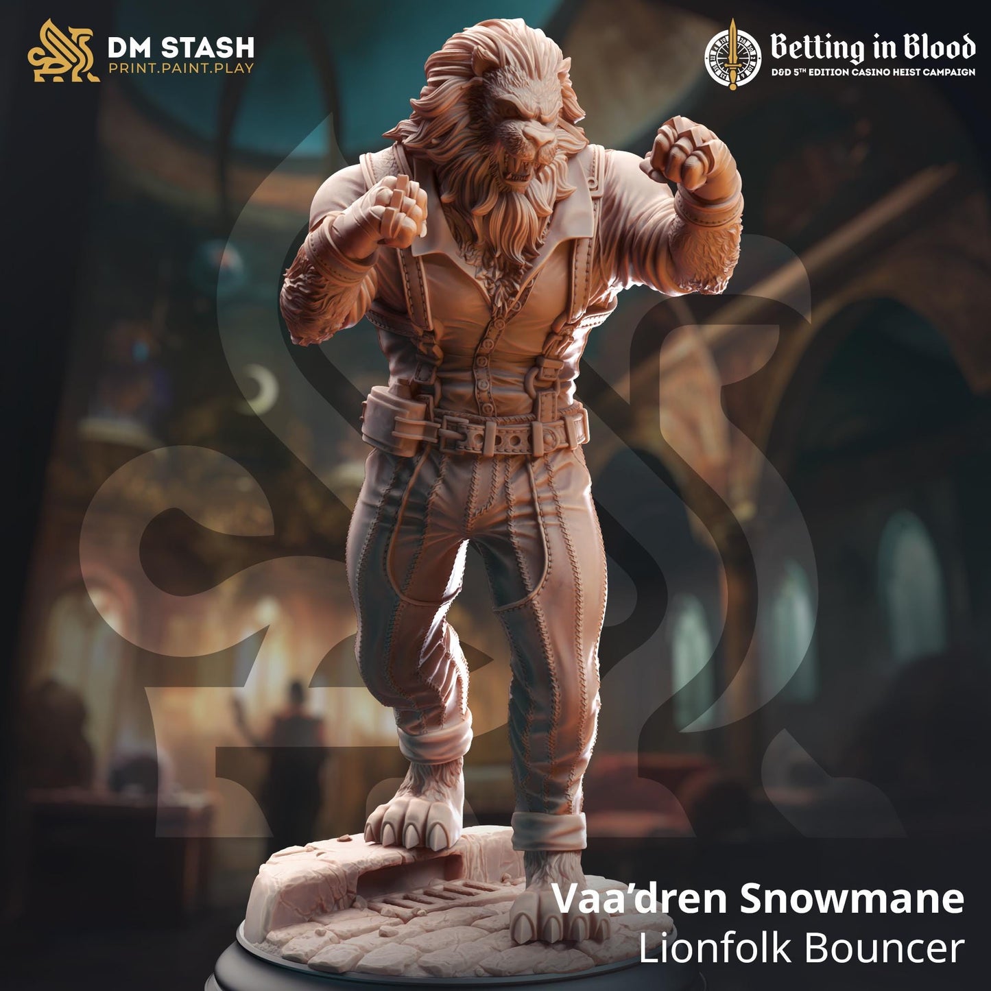 Vaa'dren Snowmane - Lionfolk Bouncer (Medium) | 32mm Hero Scale | Premium DnD Miniature High Quality Resin | DM Stash
