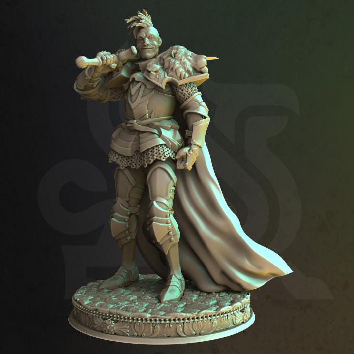 Champion Of The Claw - Pride (Medium) | 32mm Hero Scale | Premium DnD Miniature High Quality Resin |DM Stash| Male Fighter, Cape, Sword