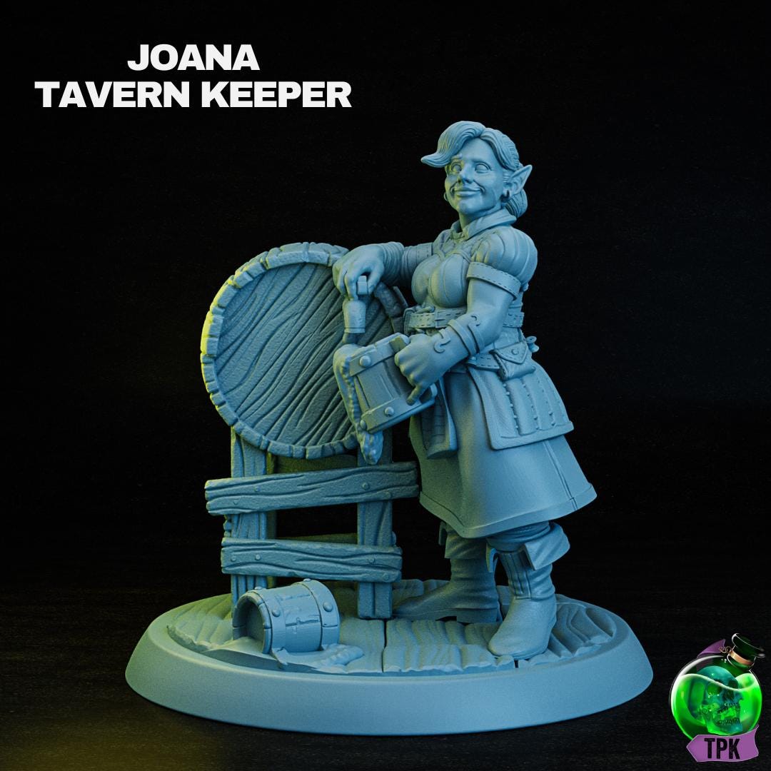 Tavern Keeper Miniature | TPK Lab Miniatures | Female Bar Keep | Fantasy Woman Pouring Ale