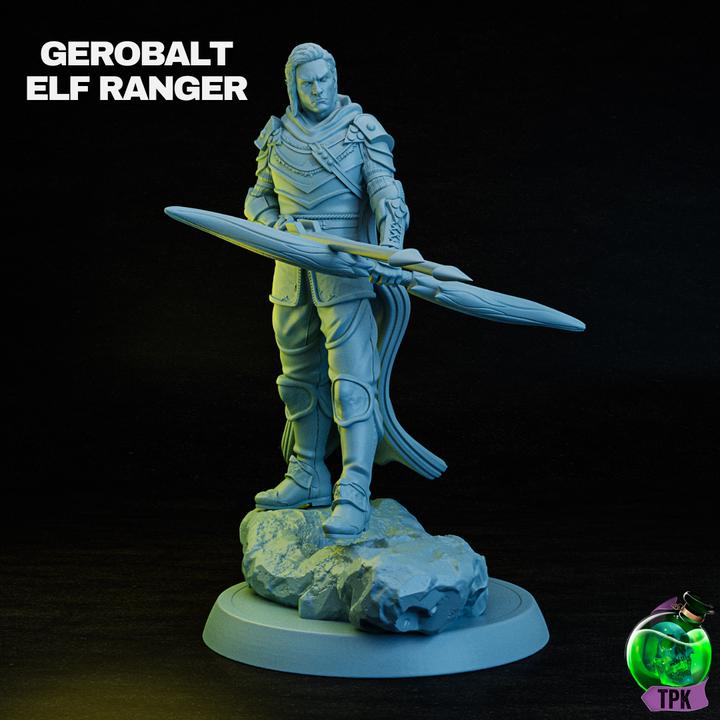 Gerobalt, Elf Ranger | TPK Lab Miniatures | Fantasy Tall Half-Elf | Regal Leather Armor, Hero, Bow, Arrow, Male