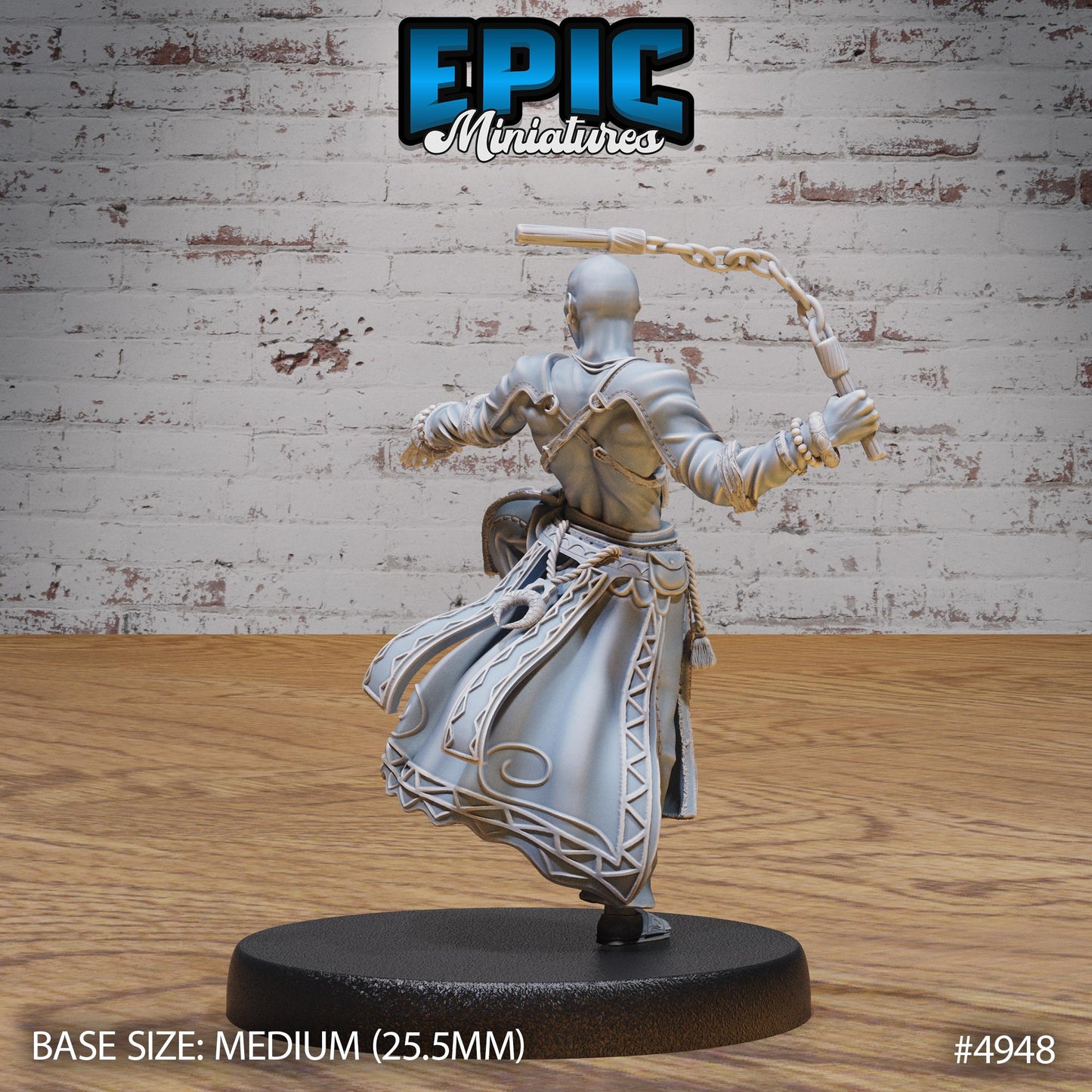 Monk Adventurer Male (Medium) | Premium DnD Minis High Quality Resin | Chain, Asian, Bald, Magic, Kung Fu, Hero, Man, Elf, Human, Cape