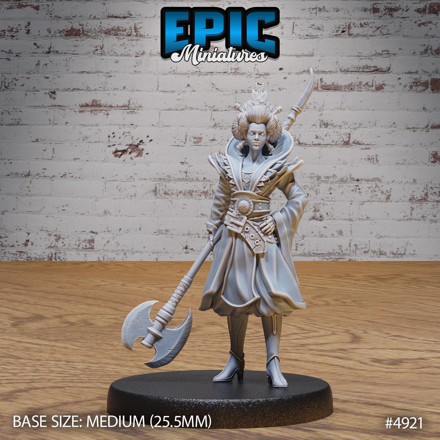 Warrior Empress (Medium) | Premium DnD Minis High Quality Resin | Female, Asian, Axe, Sword, Fighter, Japan, Japanese, Chinese, China, Hair