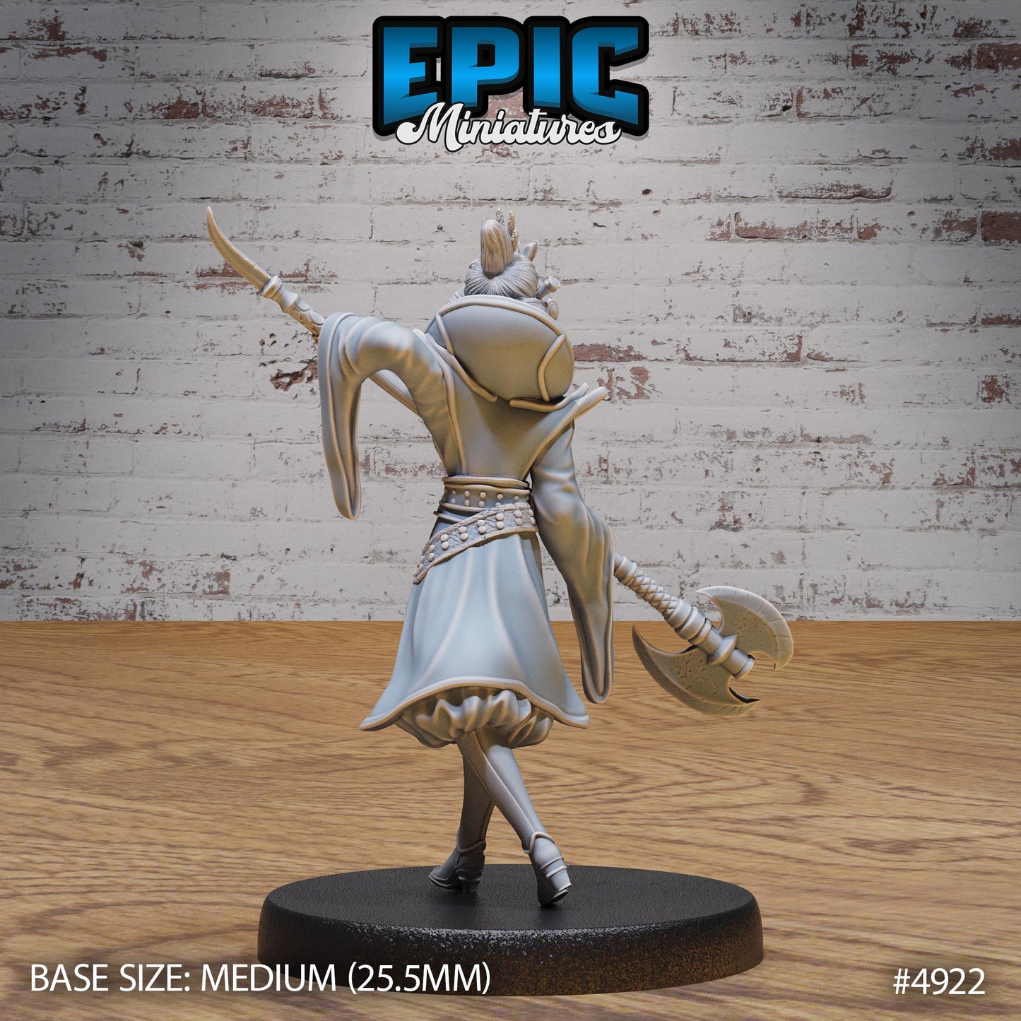 Warrior Empress (Medium) | Premium DnD Minis High Quality Resin | Female, Asian, Axe, Sword, Fighter, Japan, Japanese, Chinese, China, Hair